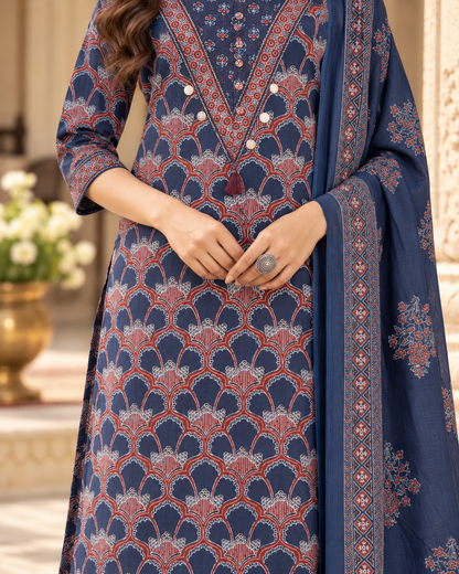 Navy Jharokha Handwork Pure Cotton Suit Set