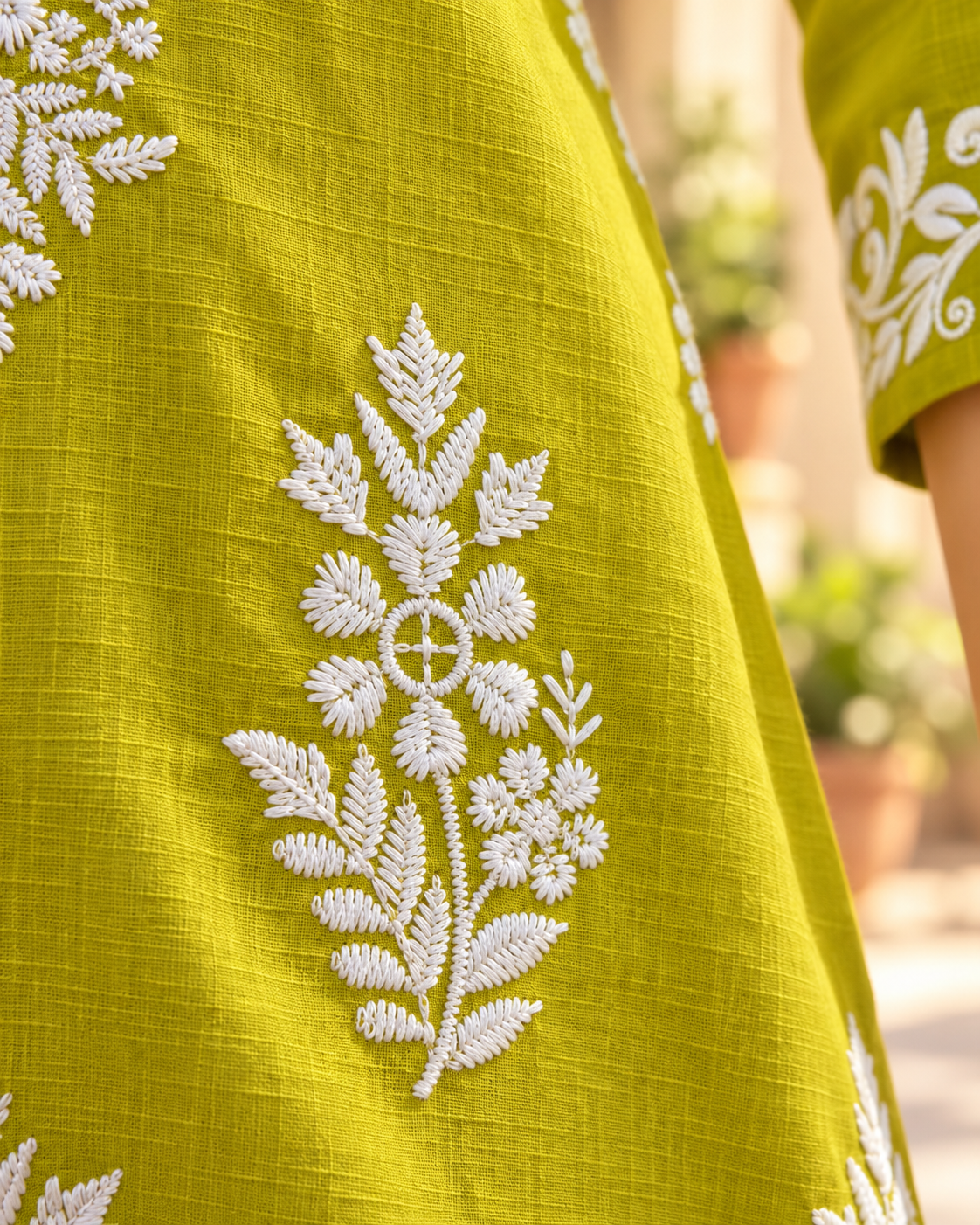 Lime Green Embroidered Cotton Kurta