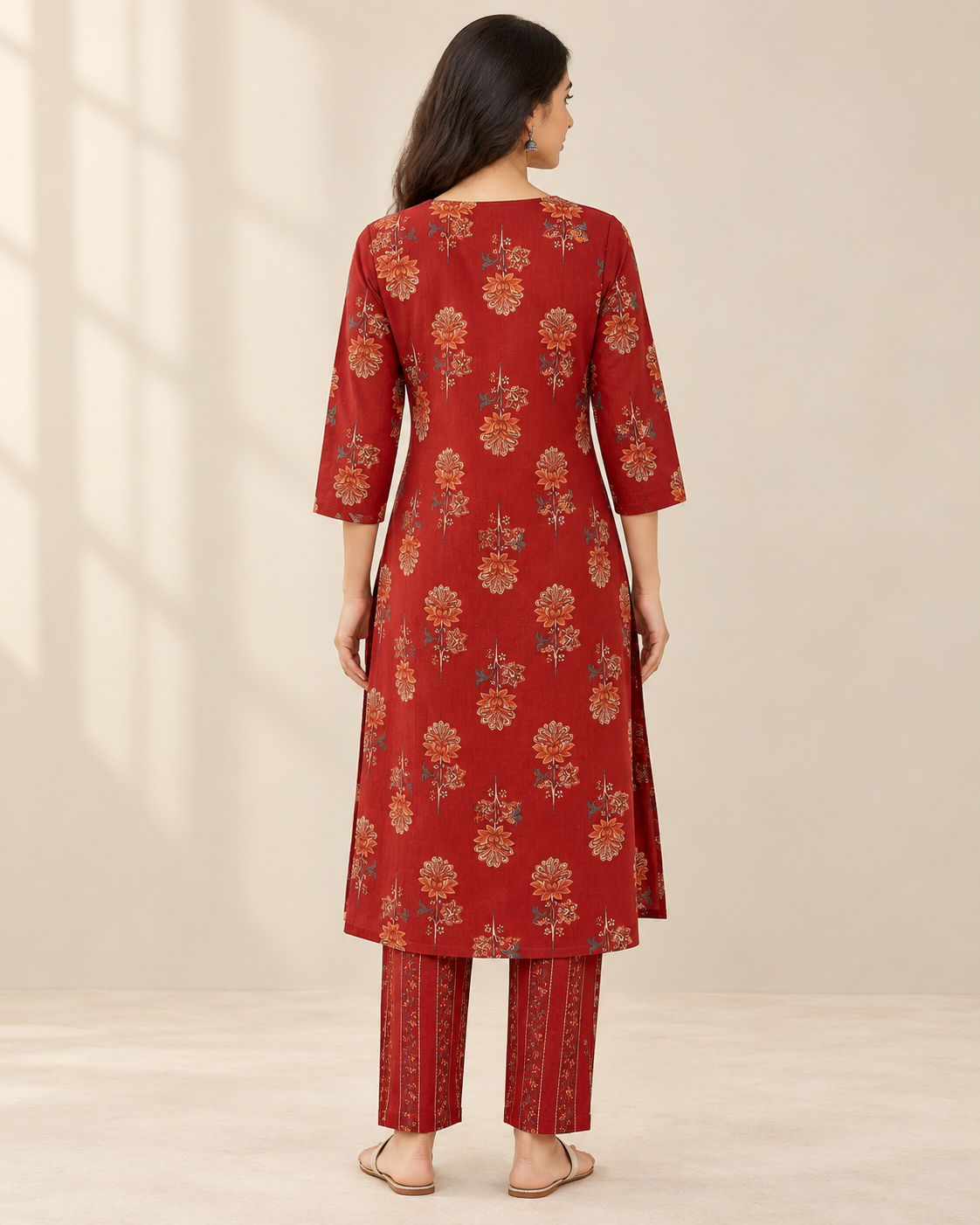 Brick Blossom Pintex Cotton Kurta Pant Set