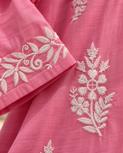 Rose Pink Embroidered Cotton Kurta