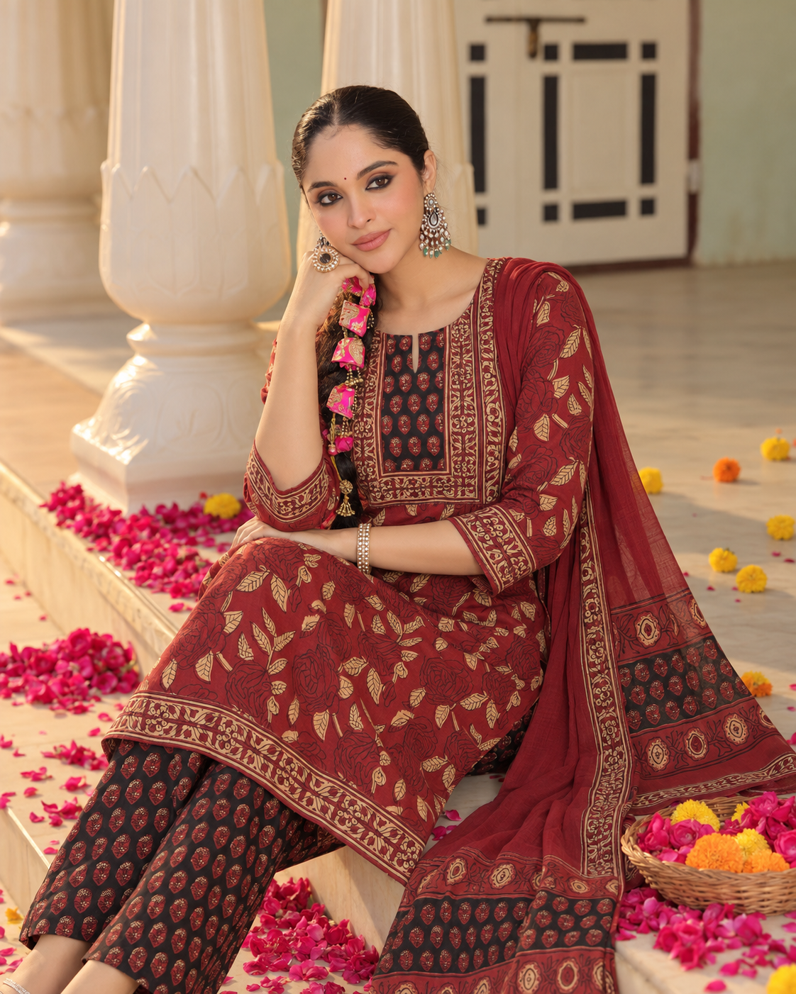 Red Virasat Pure Cotton Suit Set
