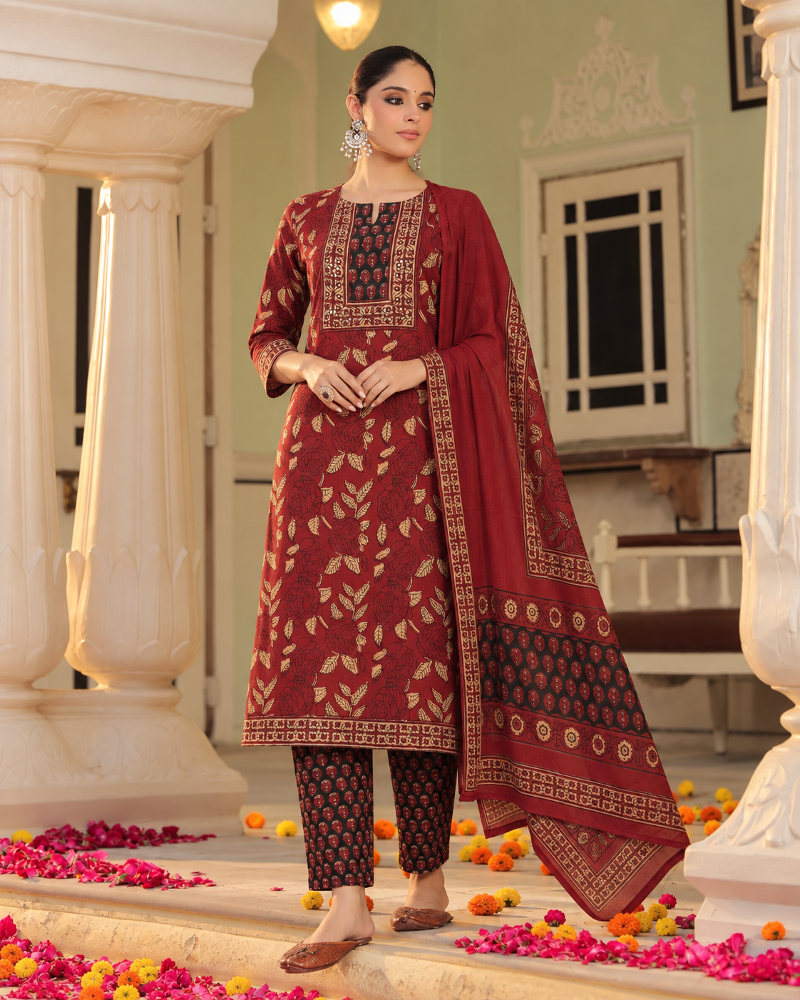 Red Virasat Pure Cotton Suit Set