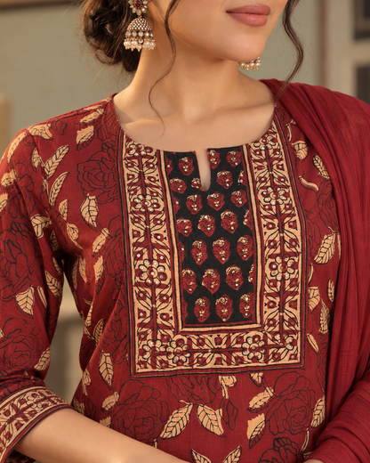 Red Virasat Pure Cotton Suit Set