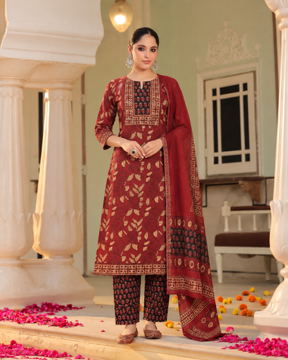 Red Virasat Pure Cotton Suit Set