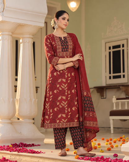 Red Virasat Pure Cotton Suit Set