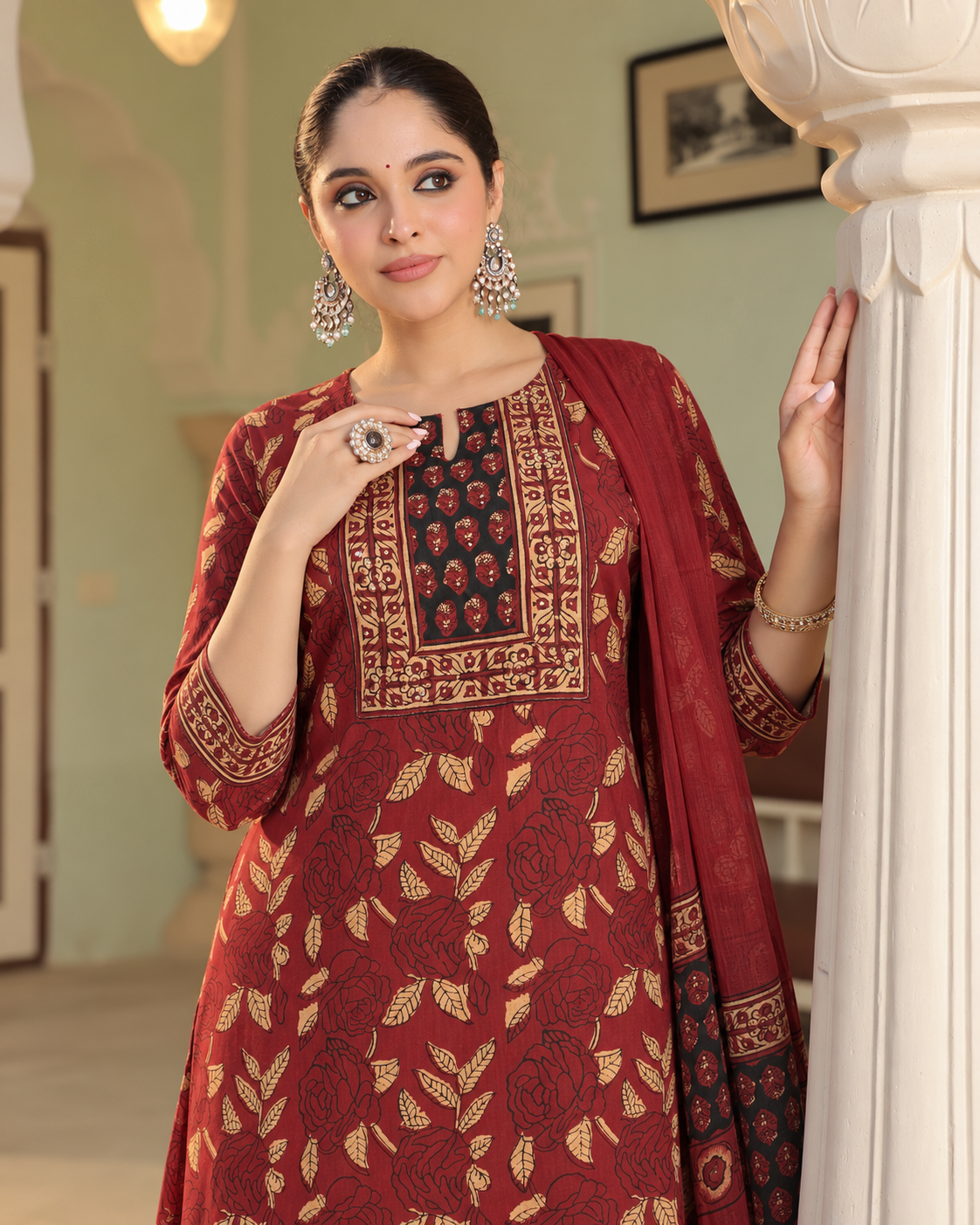 Red Virasat Pure Cotton Suit Set