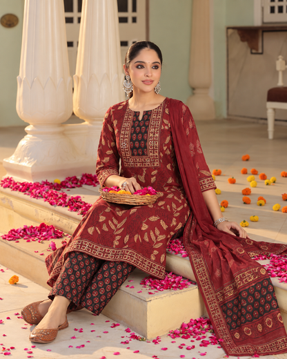 Red Virasat Pure Cotton Suit Set