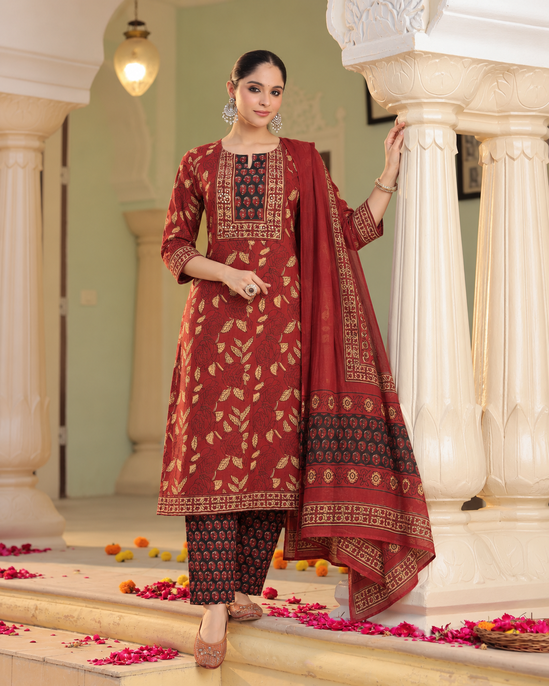 Red Virasat Pure Cotton Suit Set
