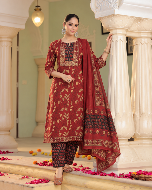 Red Virasat Pure Cotton Suit Set