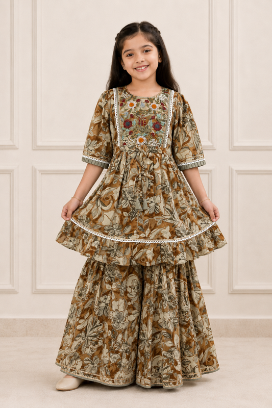 Chocolate Pari Girls Sharara Set