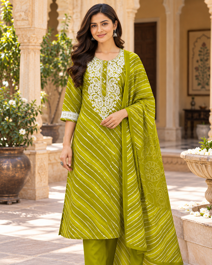 Mehendi Leher Pure Cotton Suit Set