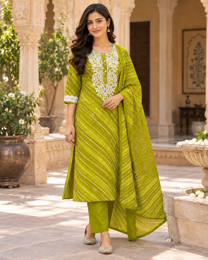 Mehendi Leher Pure Cotton Suit Set