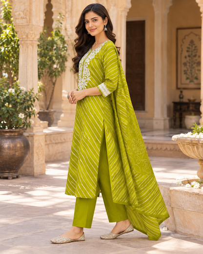Mehendi Leher Pure Cotton Suit Set