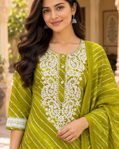 Mehendi Leher Pure Cotton Suit Set