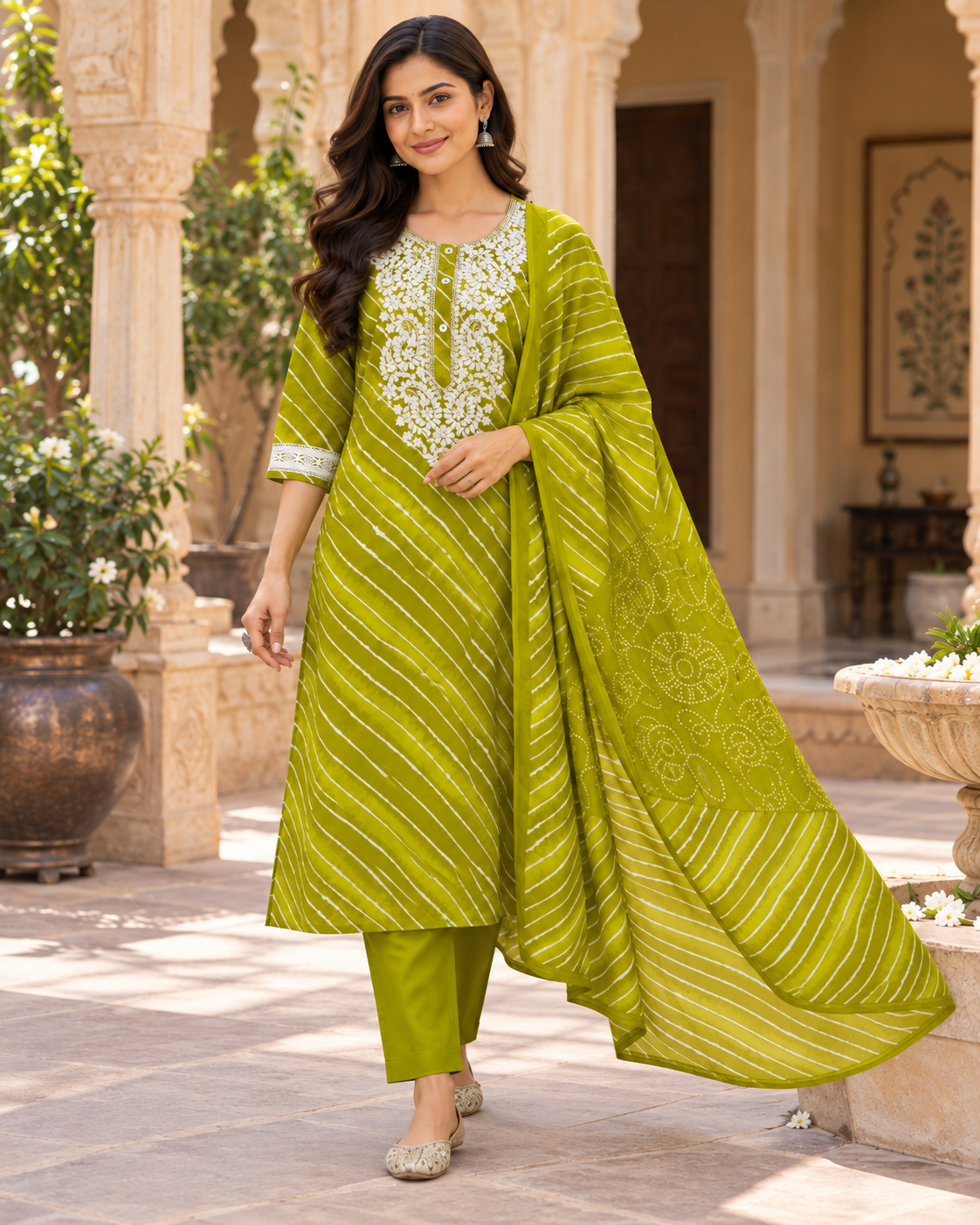 Mehendi Leher Pure Cotton Suit Set