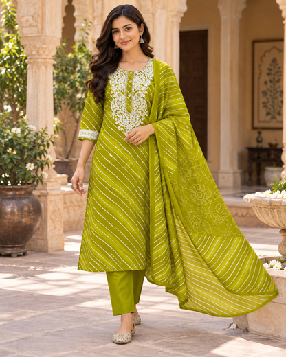 Mehendi Leher Pure Cotton Suit Set