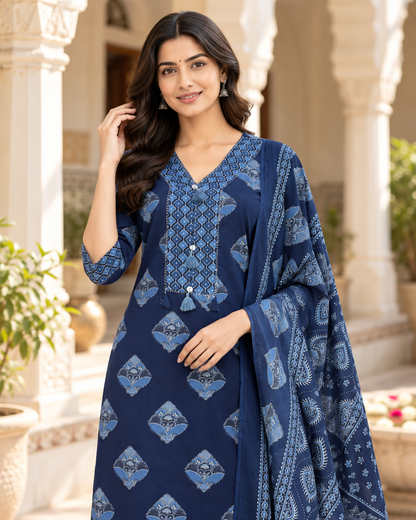 Indigo Meher Pure Cotton Suit Set
