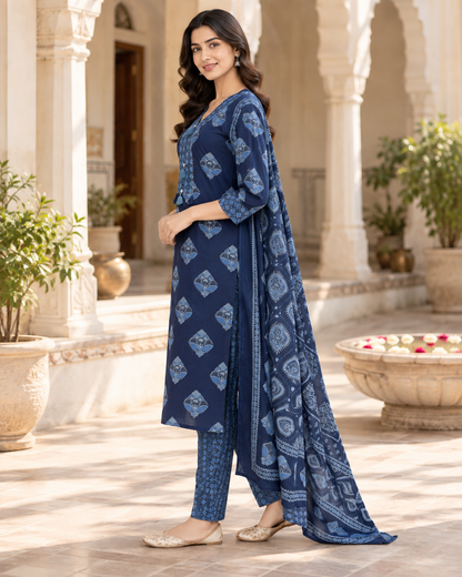 Indigo Meher Pure Cotton Suit Set