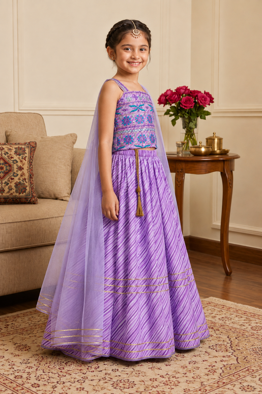 Lavender Chandni Girls Lehenga Set