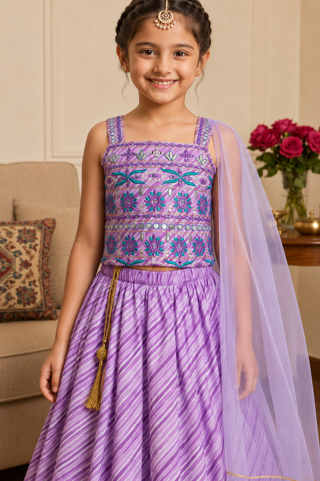 Lavender Chandni Girls Lehenga Set