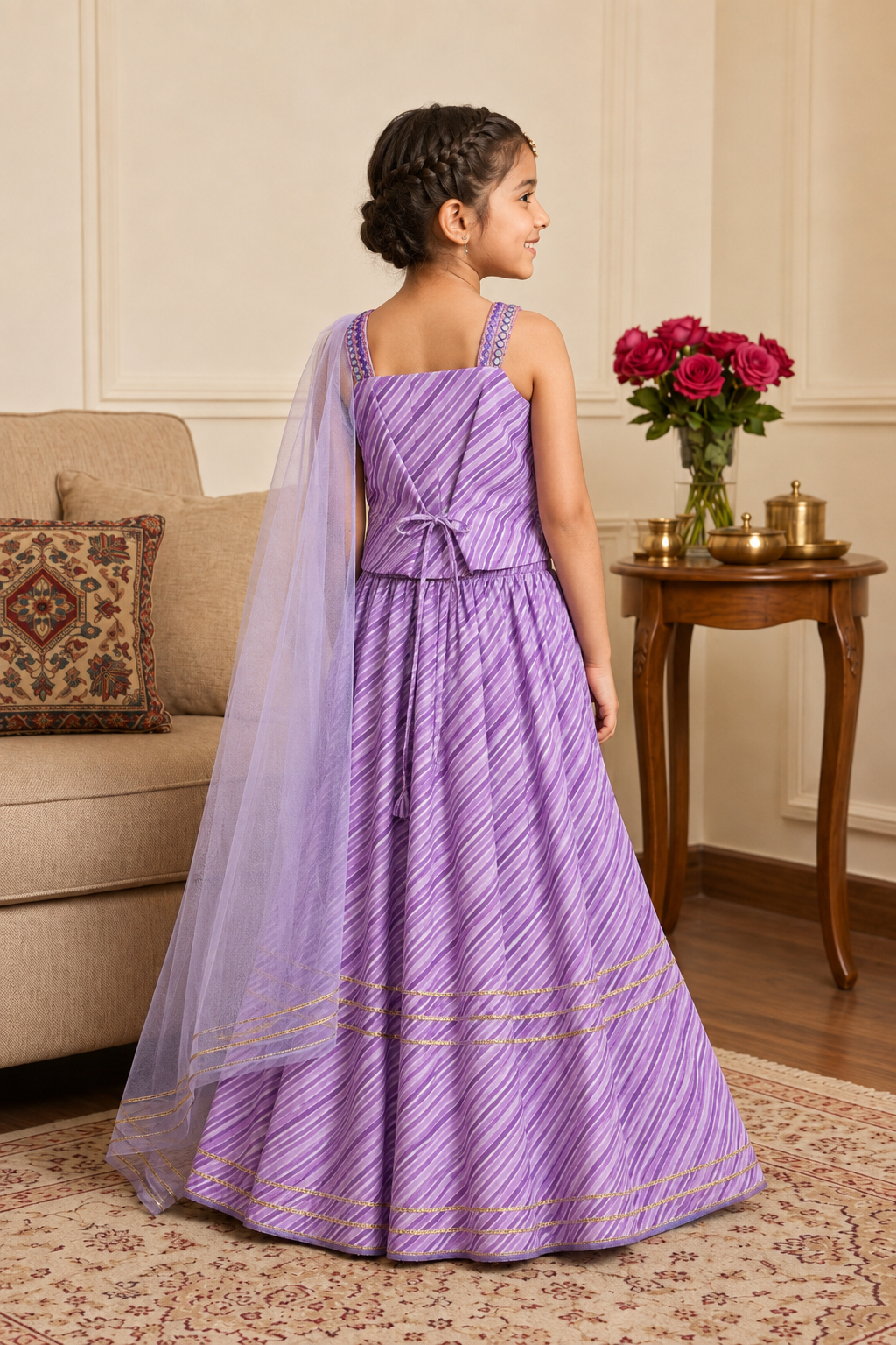 Lavender Chandni Girls Lehenga Set