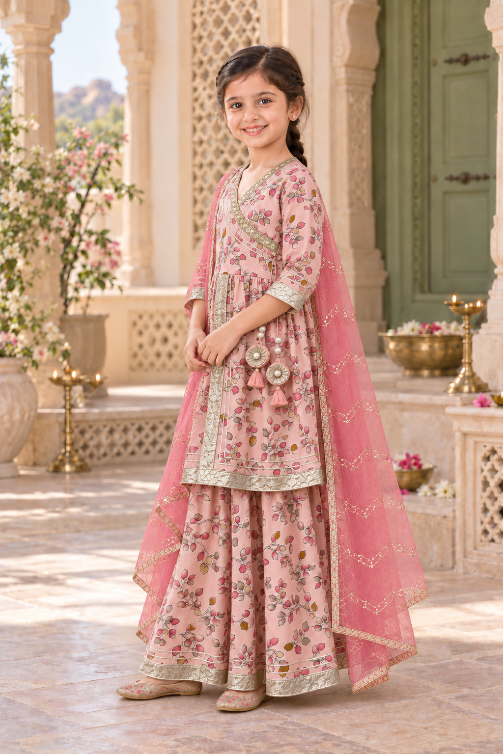 Gulabi Pankhuri Girls Angrakha Set