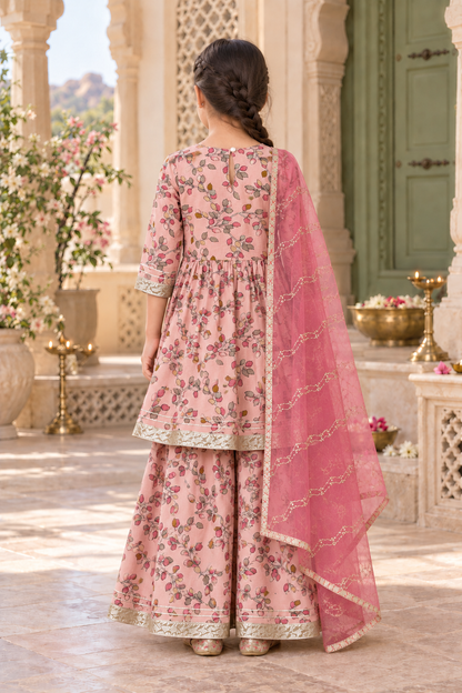 Gulabi Pankhuri Girls Angrakha Set