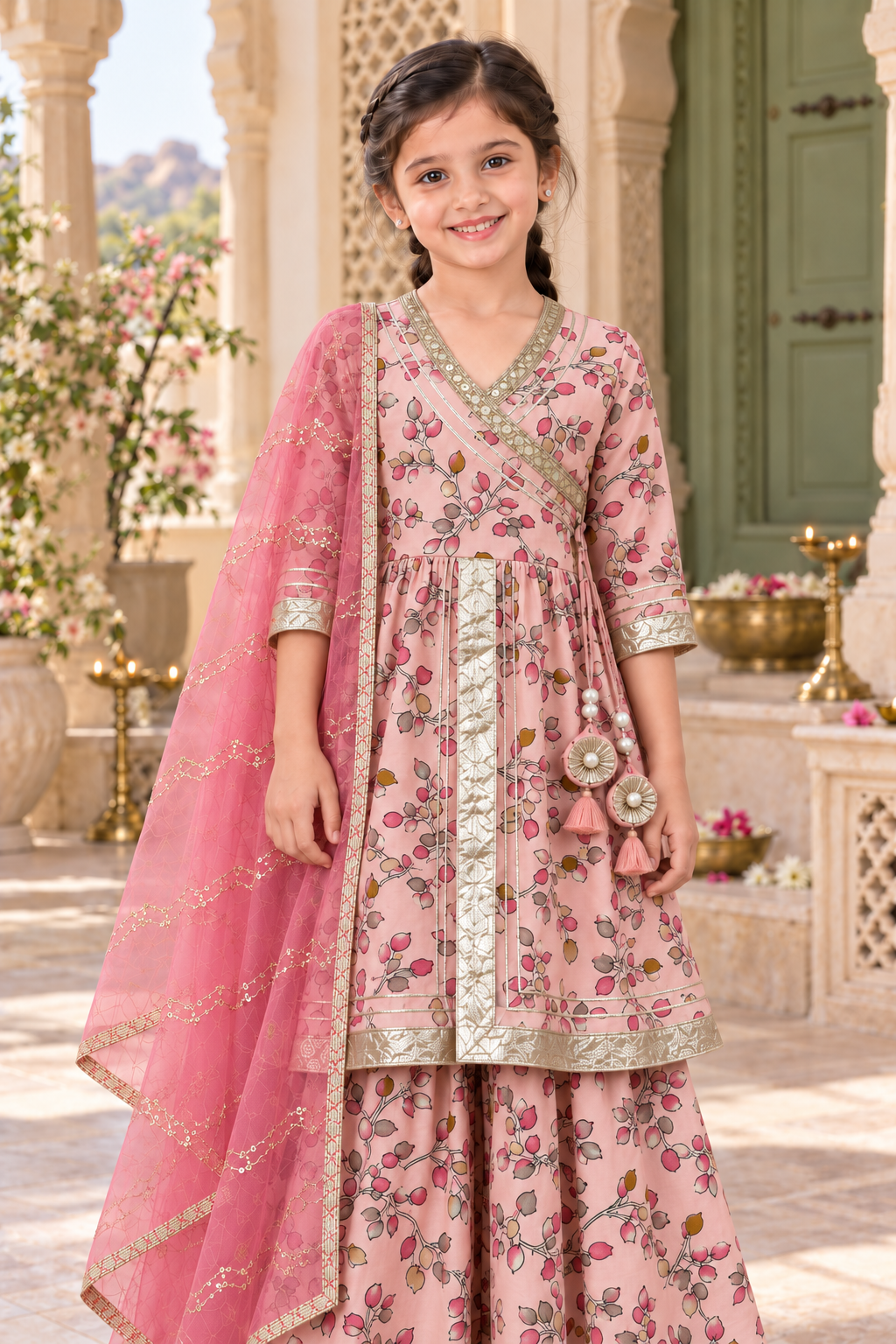 Gulabi Pankhuri Girls Angrakha Set