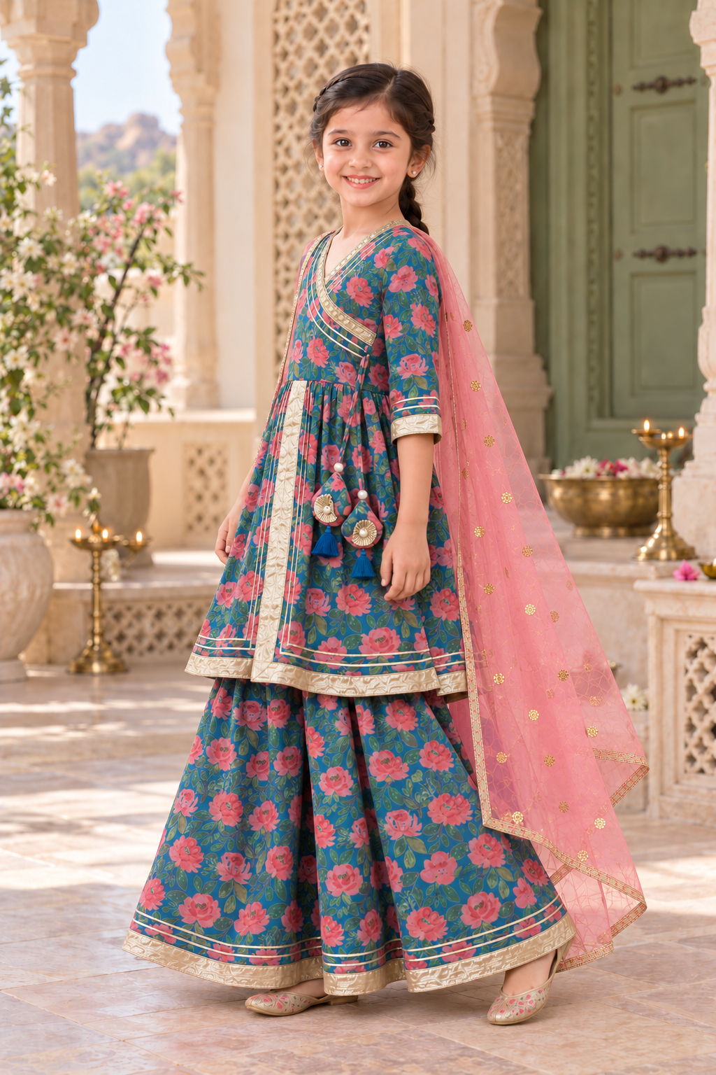 Hariyali Braj Gopika Girls Angrakha Set