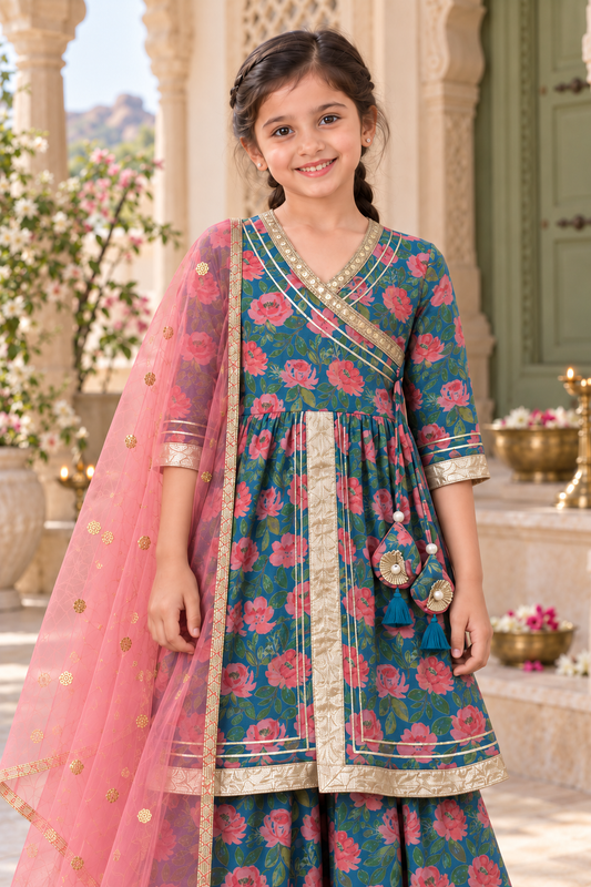 Hariyali Braj Gopika Girls Angrakha Set