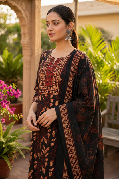 Black Virasat Cotton Suit Set