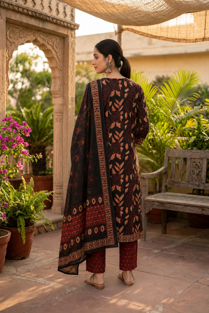Black Virasat Cotton Suit Set