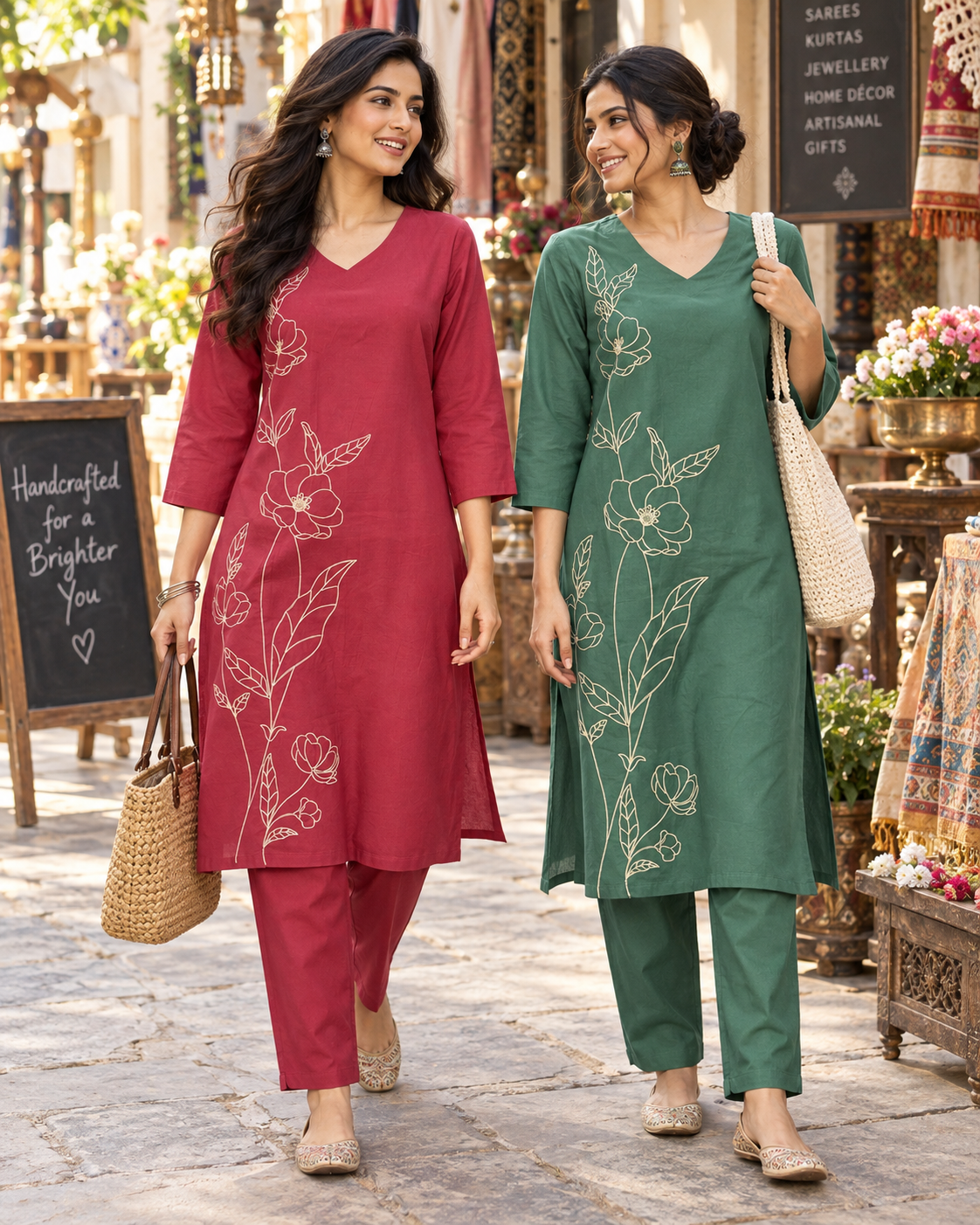 Berry Bloom Dori Embroidery Cotton Flex Co-ord Set
