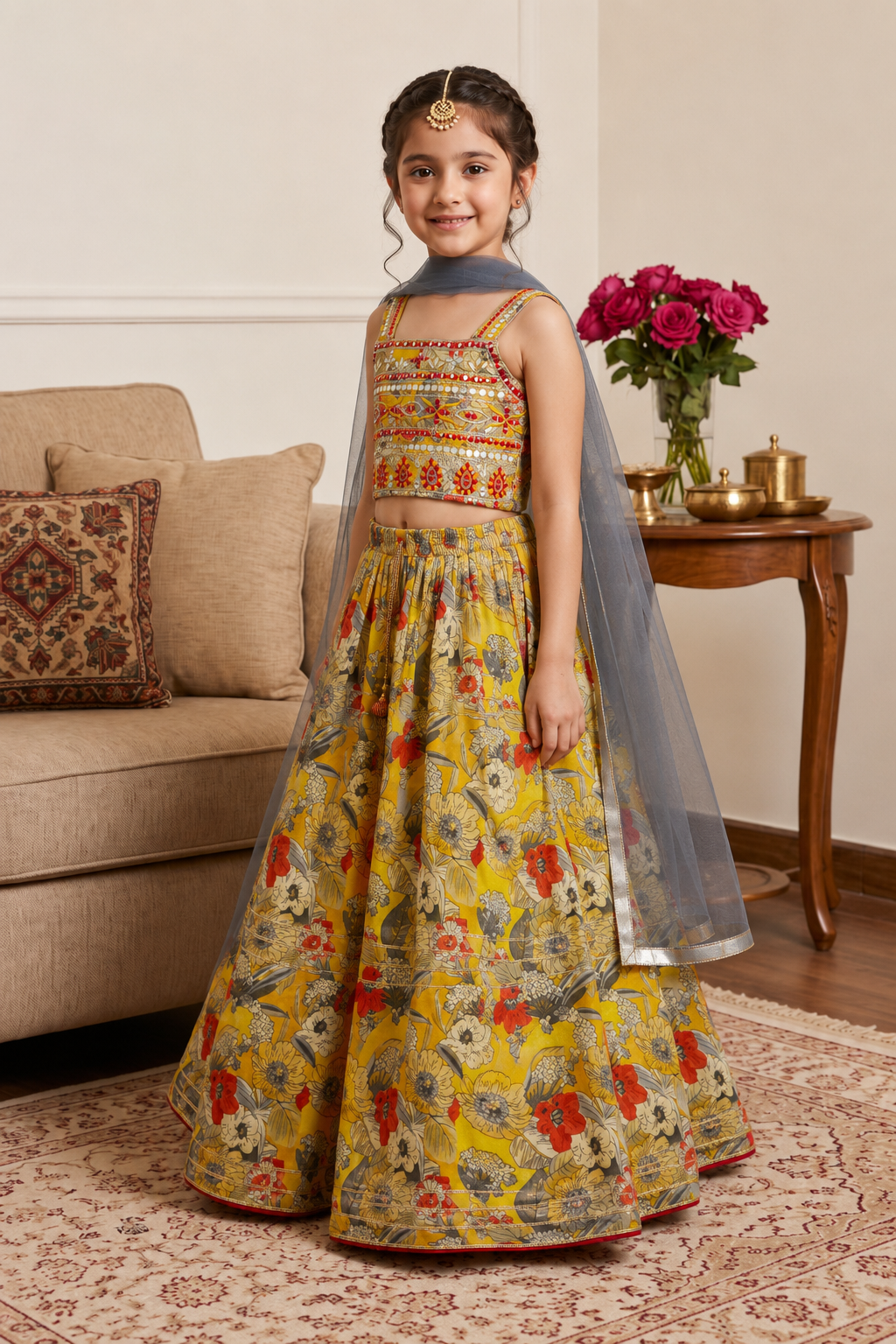 Basant Sunehri Girls Lehenga Set