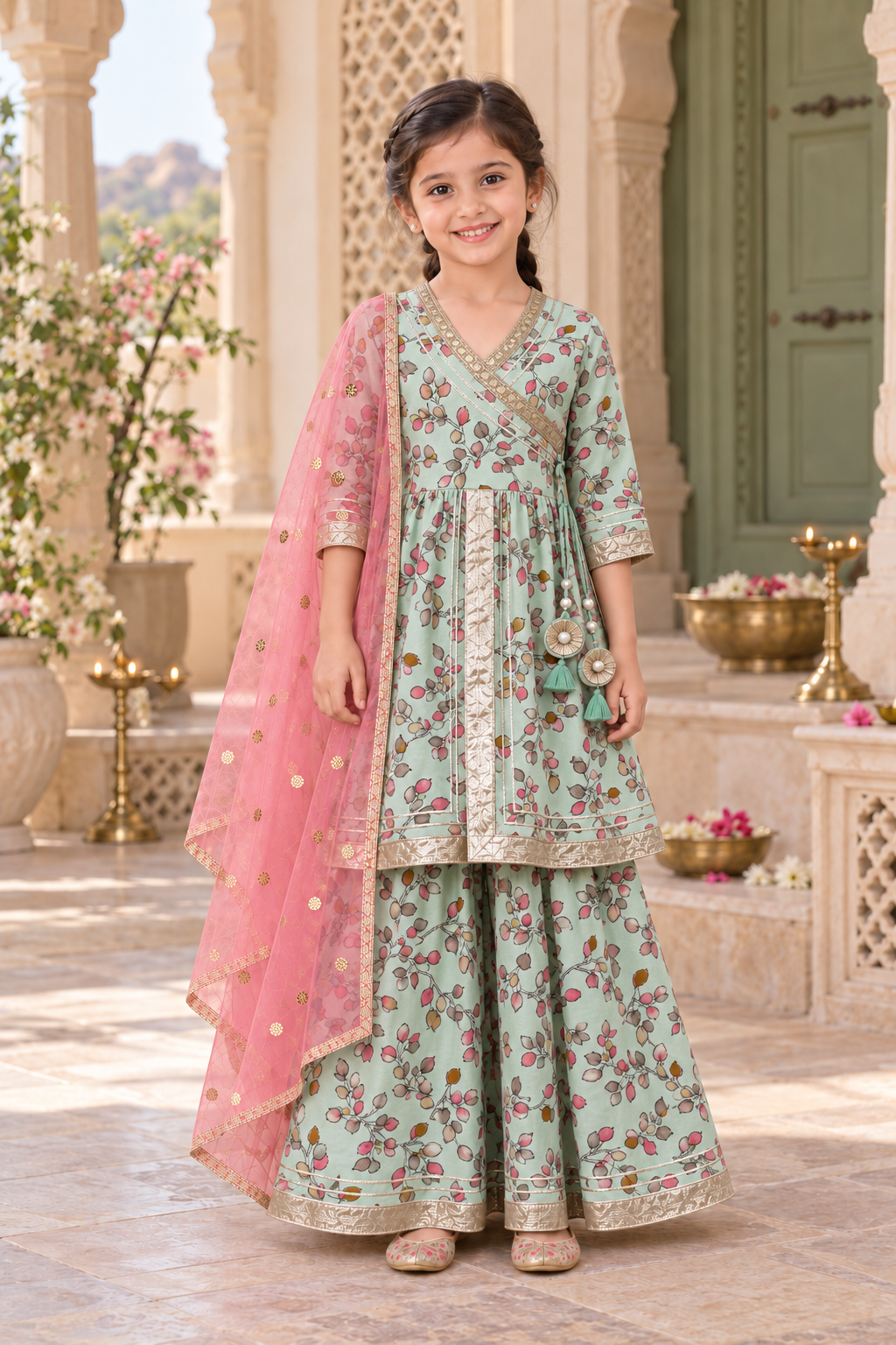 Pista Pankhuri Girls Angrakha Set