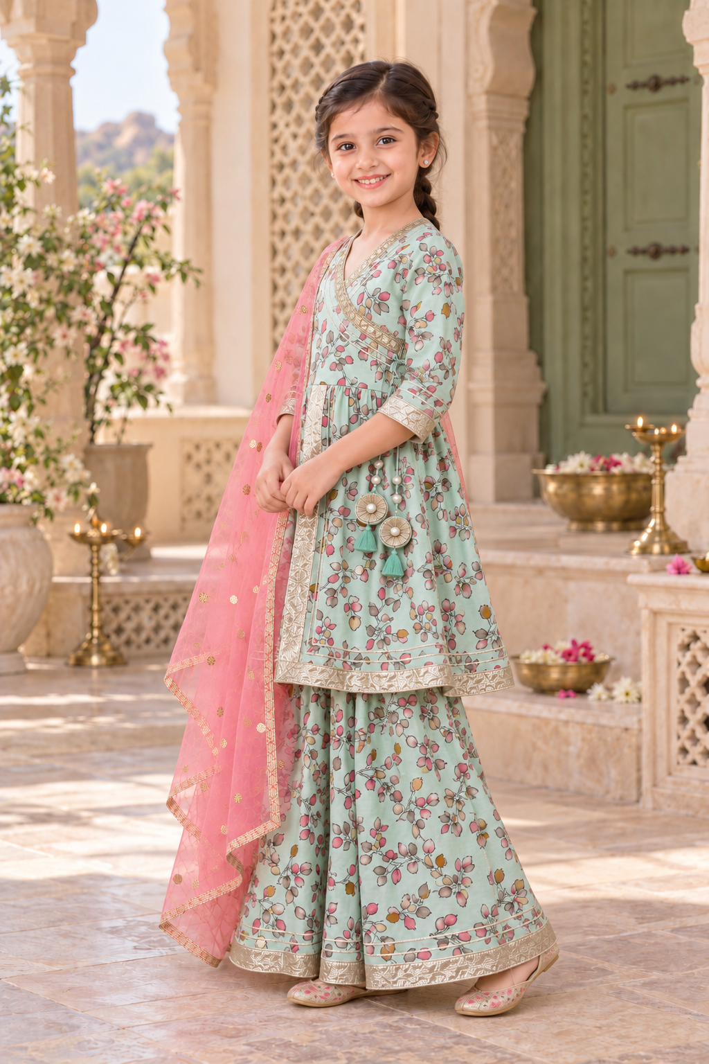 Pista Pankhuri Girls Angrakha Set