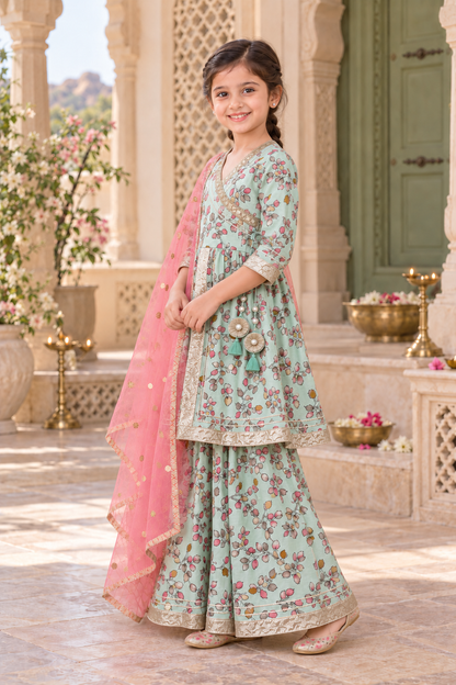 Pista Pankhuri Girls Angrakha Set