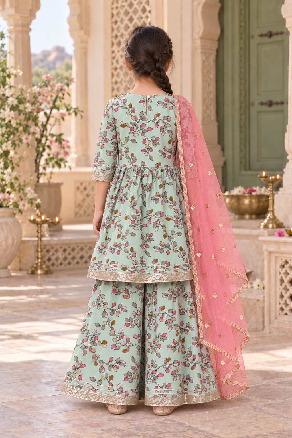 Pista Pankhuri Girls Angrakha Set
