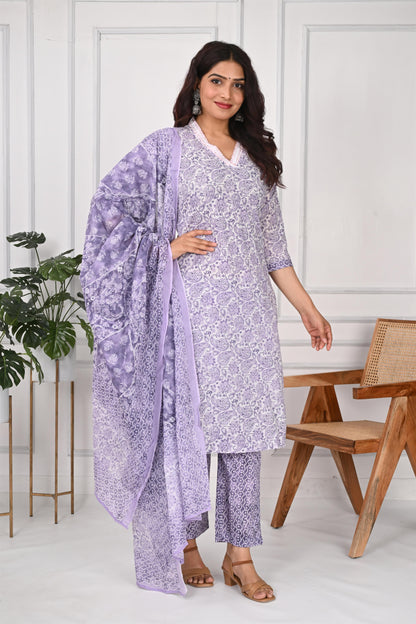 Lavender Buta Cotton Suit Set