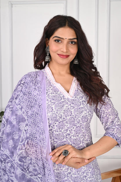 Lavender Buta Cotton Suit Set