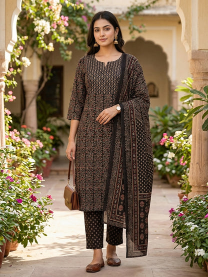 Black Ajrakh Heritage Cotton Suit Set