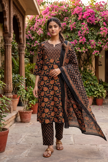 Heritage Black Pure Cotton Suit Set