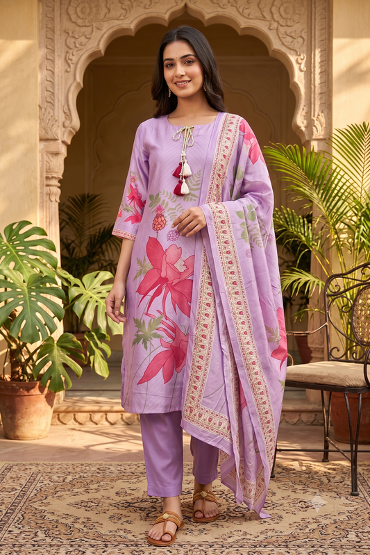 Lilac Bahaar Muslin Silk Suit Set