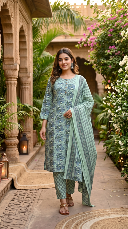 Mint Botanica Jaipur Cotton Suit Set