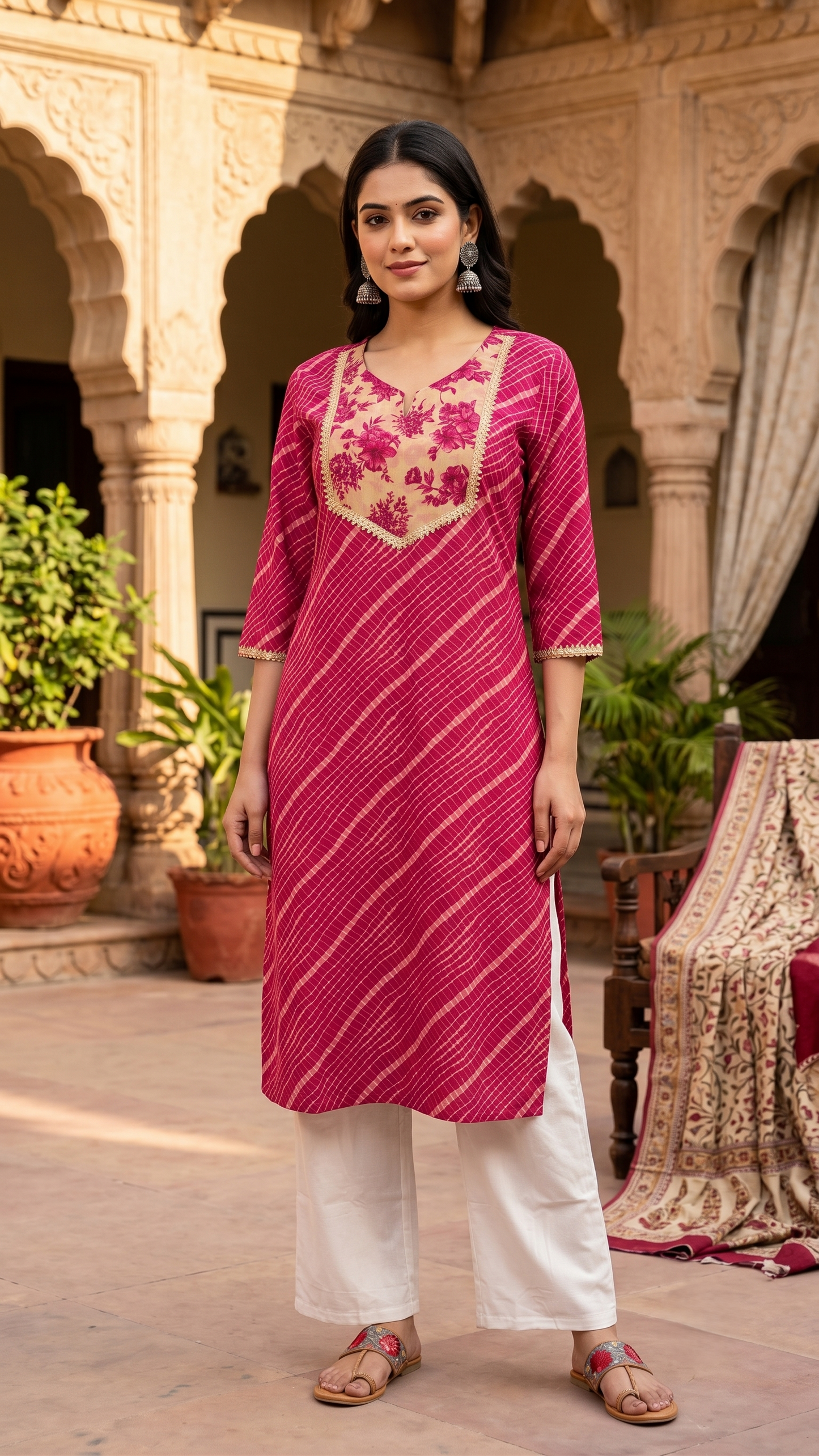 Rani Leheriya Cotton Kurta
