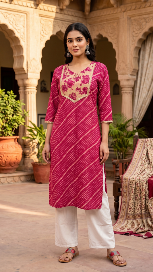 Rani Leheriya Cotton Kurta