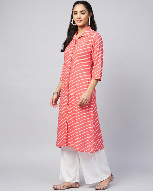 Carrot Bloom Leheriya Pure Cotton Kurta