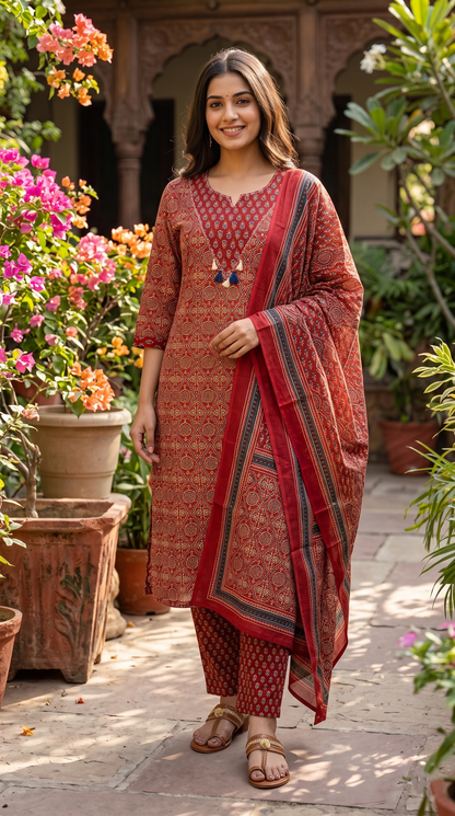 Crimson Royale Jaipur Cotton Suit Set