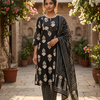 Black Floral Cotton Suit Set