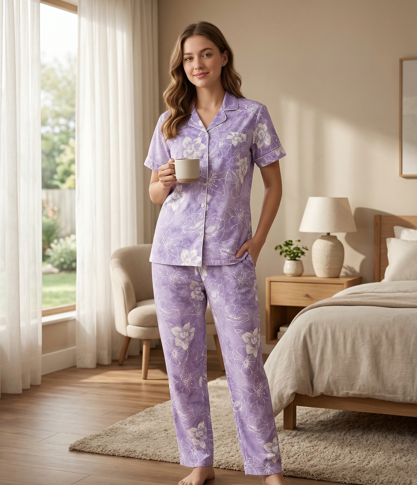 purple floral night suit